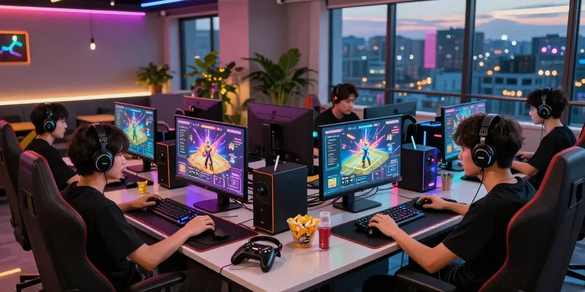 Gamers enjoying immersive gaming at XX88 with vibrant visuals and modern lounge setup.