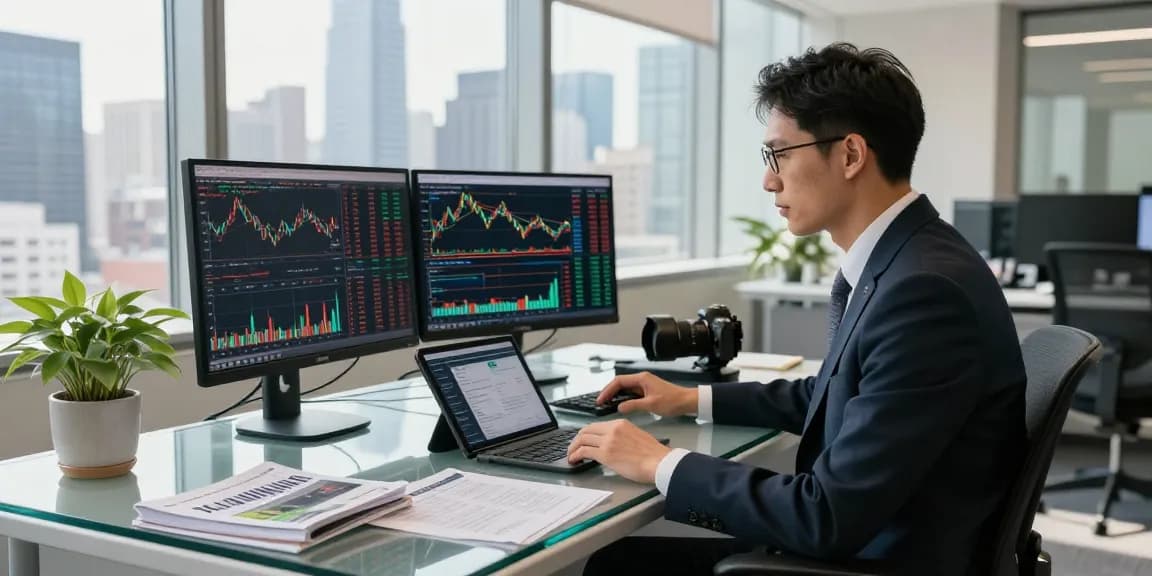 Third Eye Capital analyst working in a modern investment office focusing on financial analytics.
