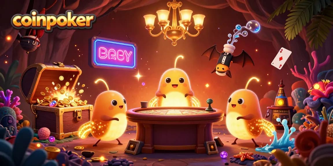 CoinPoker offre une ambiance de casino dynamique avec des vers luisants illuminant les jeux.