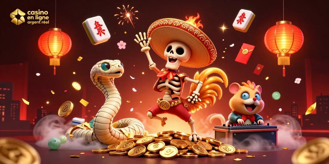 Jouez au casino en ligne argent réel avec des personnages festifs et des éléments de jeu animés.