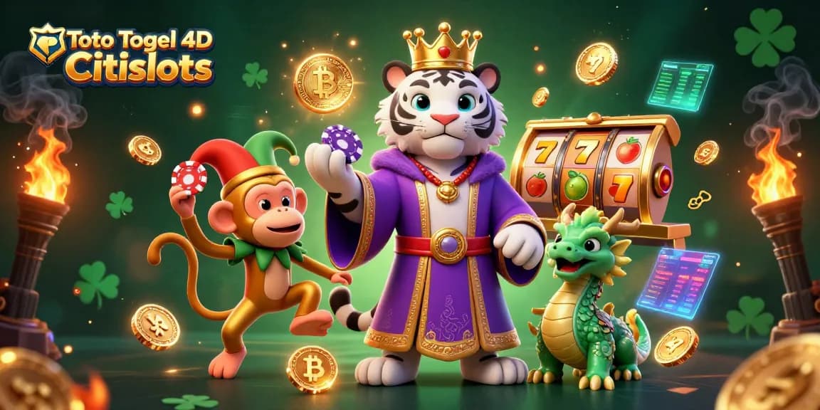 Experience Toto Togel 4D Citislots with lively characters amidst vibrant slot game elements.
