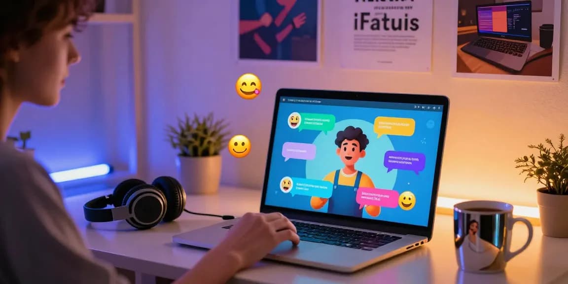 Vibrant spicy chat experience in a cozy digital workspace with engaging AI avatars and colorful chat bubbles.