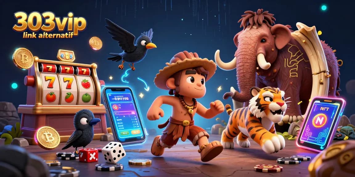 Review the 303vip link alternatif scene featuring a dynamic prehistoric casino with unique gaming elements.