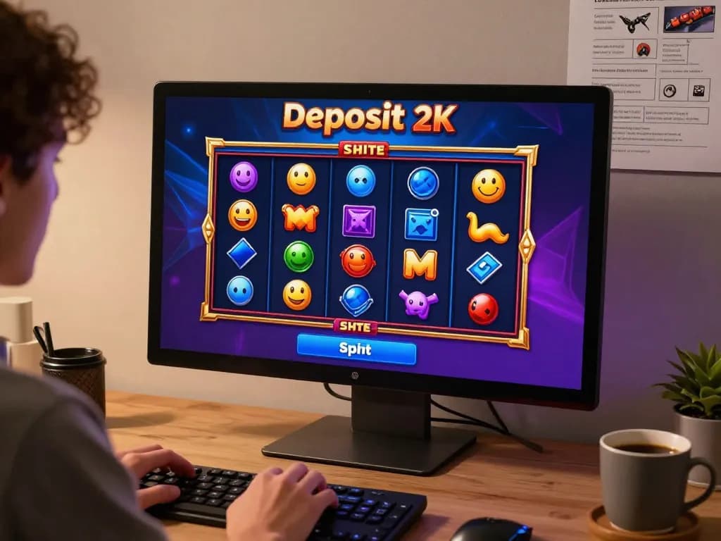 Engaging online gaming setup featuring slot deposit 2k interface on screen and strategy notes