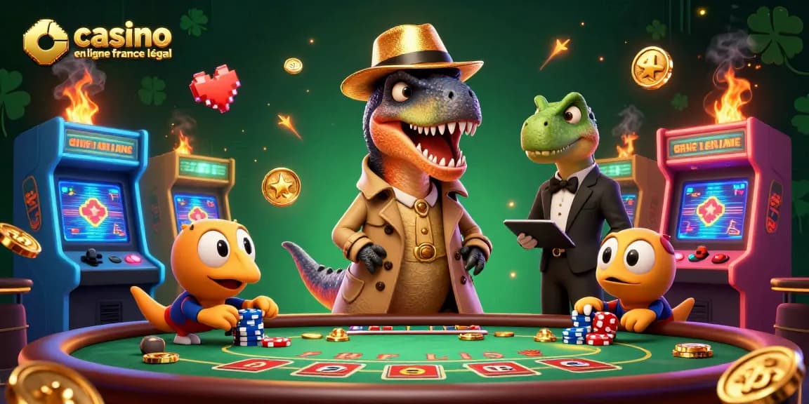 Jouer dans un casino en ligne France légal avec un vélociraptor à la table de blackjack.