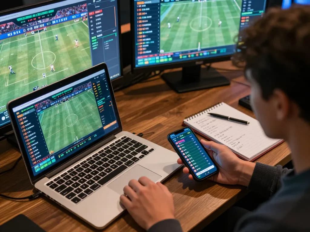 Engaging in online sports betting with 88aa bet app on multiple screens and strategy notes.