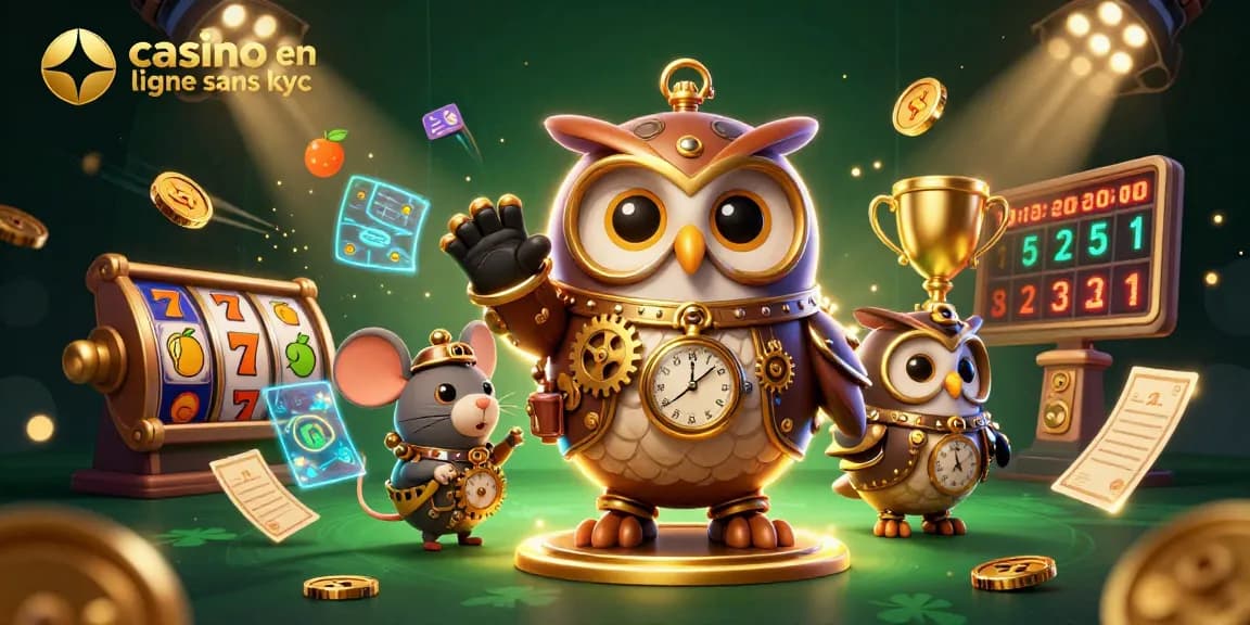 Plongez dans l'univers vibrant des jeux d'argent avec un casino en ligne sans KYC, où les symboles des machines à sous et les éléments de casino futuristes se rencontrent.