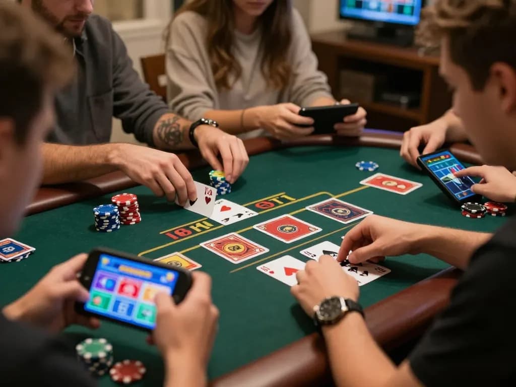 Players engaging actively with TG88 online casino, betting strategically in a cozy home atmosphere.