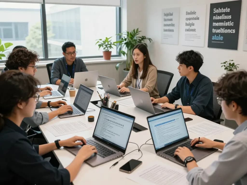 团队在现代办公室环境中使用有道翻译，以提高翻译的准确性和效率。