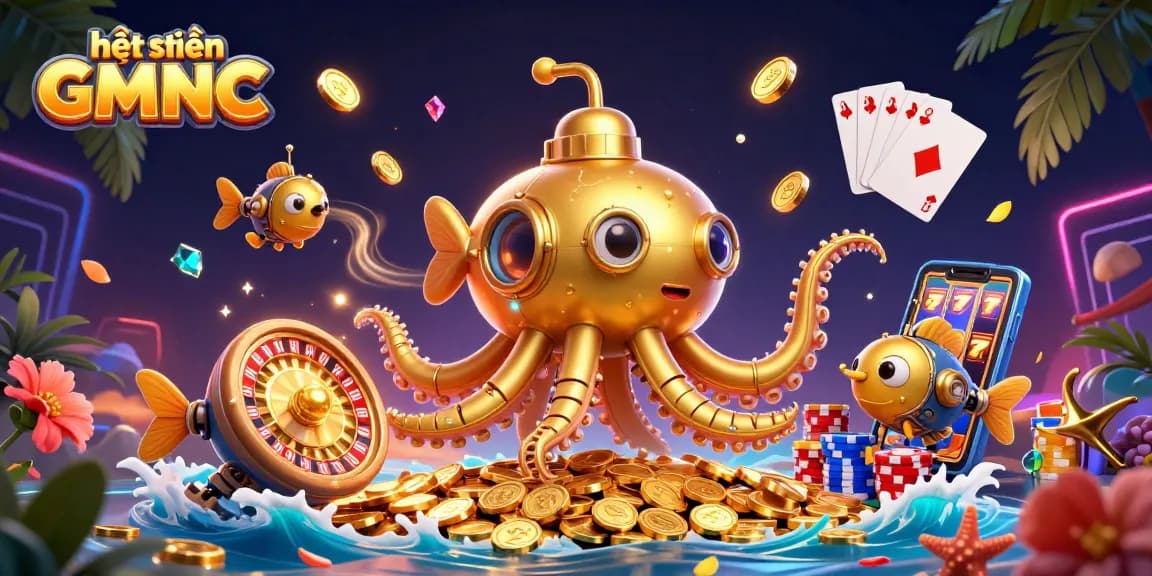 Engage with the exciting world of hệ thống GMNC, showcasing a golden kraken submarine surrounded by casino elements.