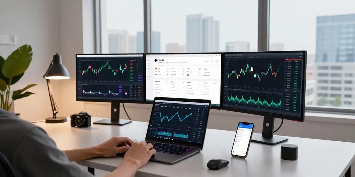 Profitable cloud mining platform dashboard in modern crypto workspace with cryptocurrency charts and digital wallet.