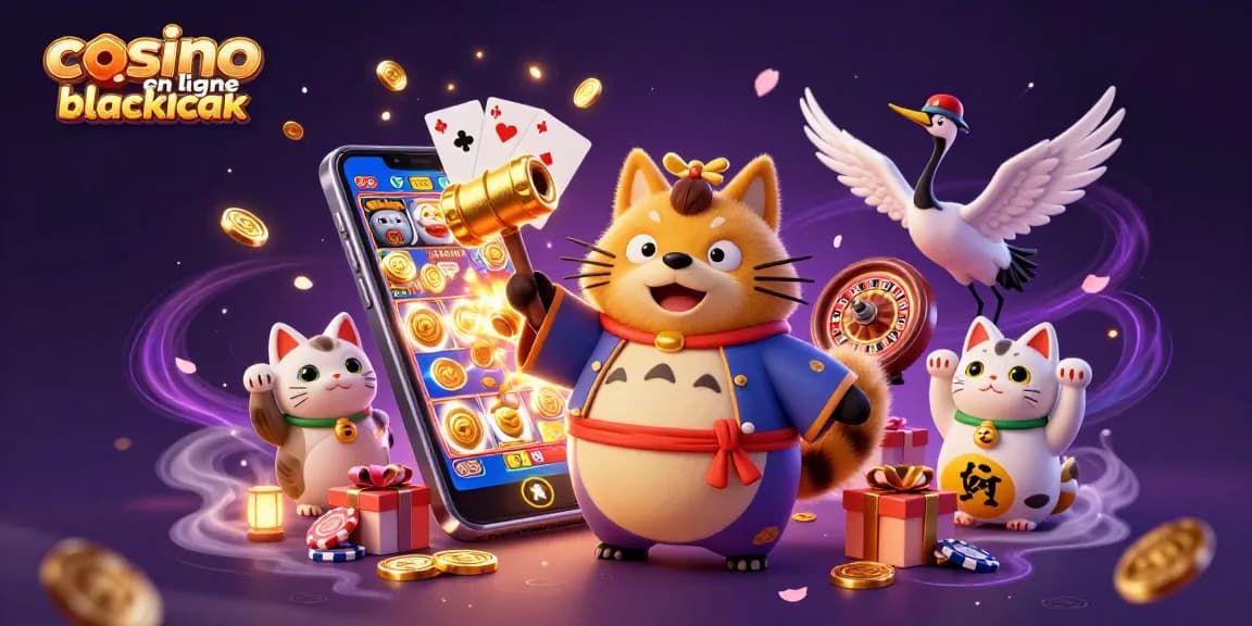 Jouez au blackjack en ligne avec des personnages cartoon dans un décor de casino coloré.