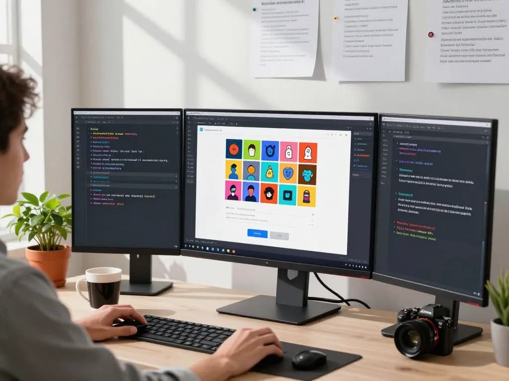 Using an image to prompt generator on a modern screen showcasing AI capabilities in a vibrant workspace.