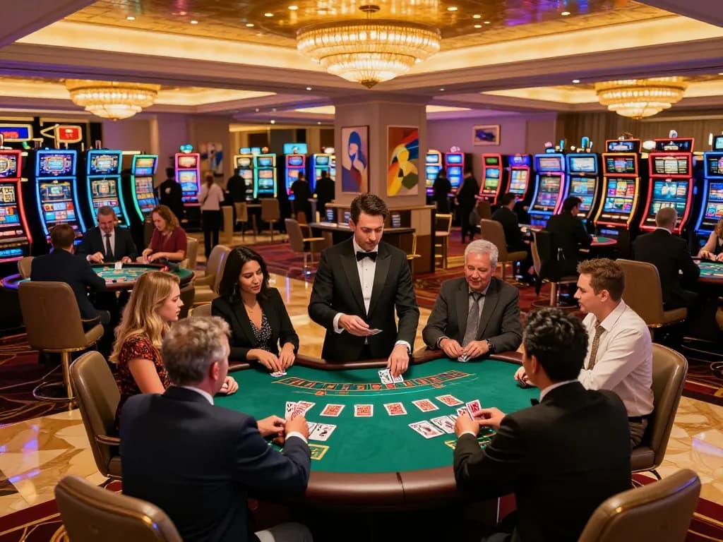 Experience engaging gameplay at jus77 in a vibrant casino atmosphere with blackjack tables.