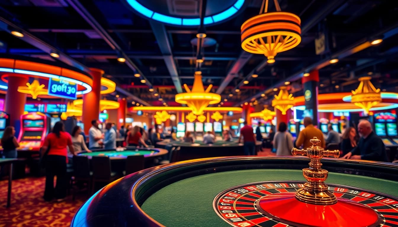 Engaging scene of Non Uk Casino 2025 with lively poker and roulette games, showcasing excitement and vibrant atmosphere.