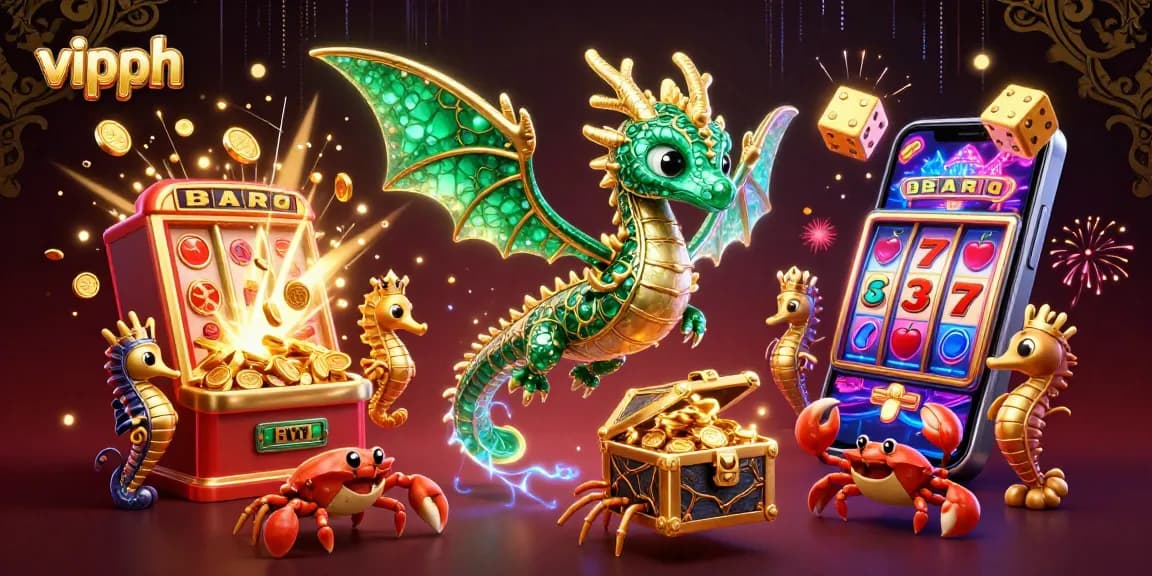 Experience immersive gaming at VIPPH with a vibrant sea dragon in a treasure-filled casino scene.