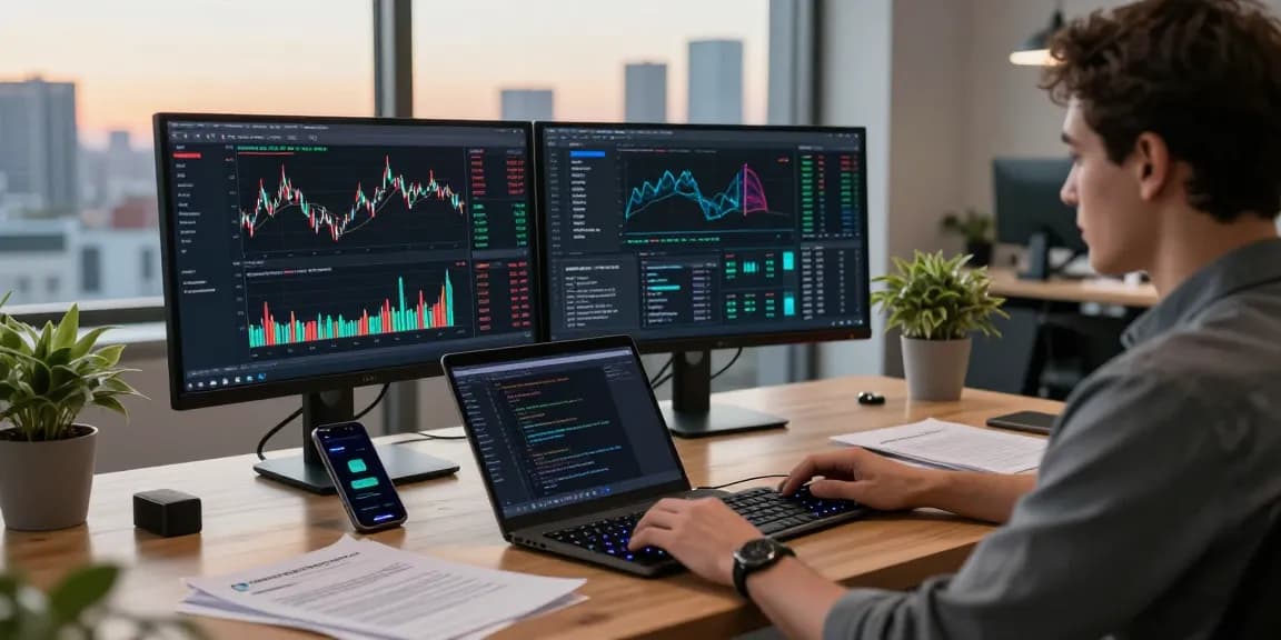 Cricbet digital workspace with cryptocurrency trading charts and secure wallet setup.