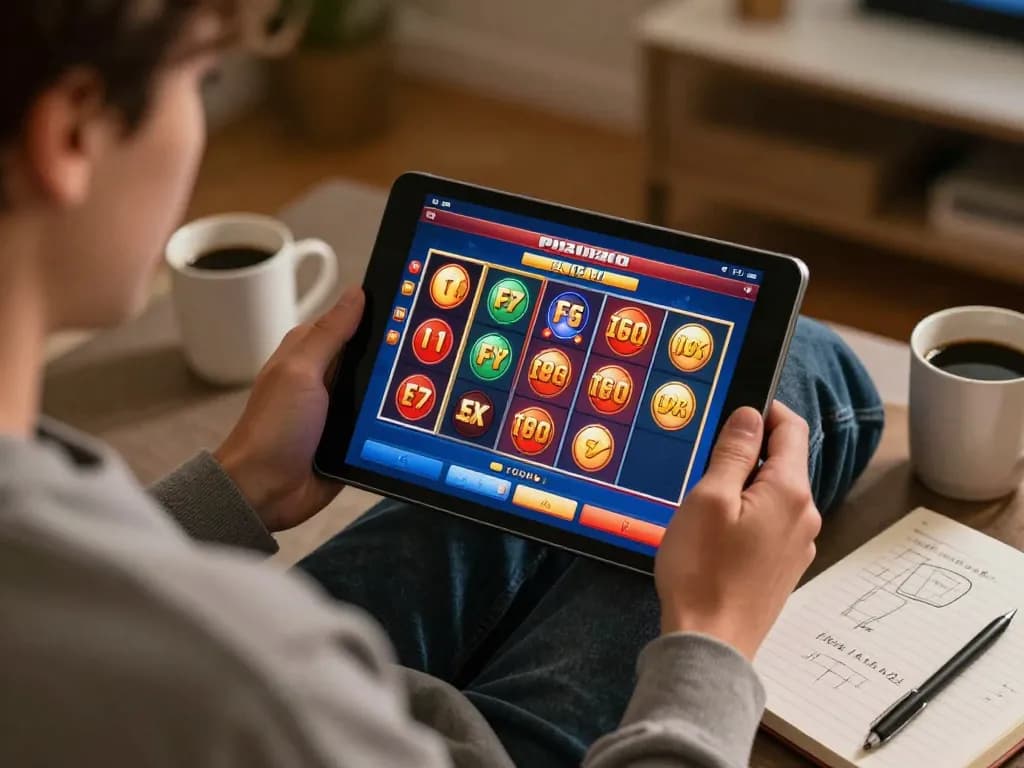 Engaging in khuyến mãi Jun88 while playing jackpot slots on a tablet at home.