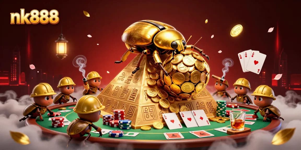 Engage with nk888’s vibrant casino experience as golden coins roll and poker chips soar.