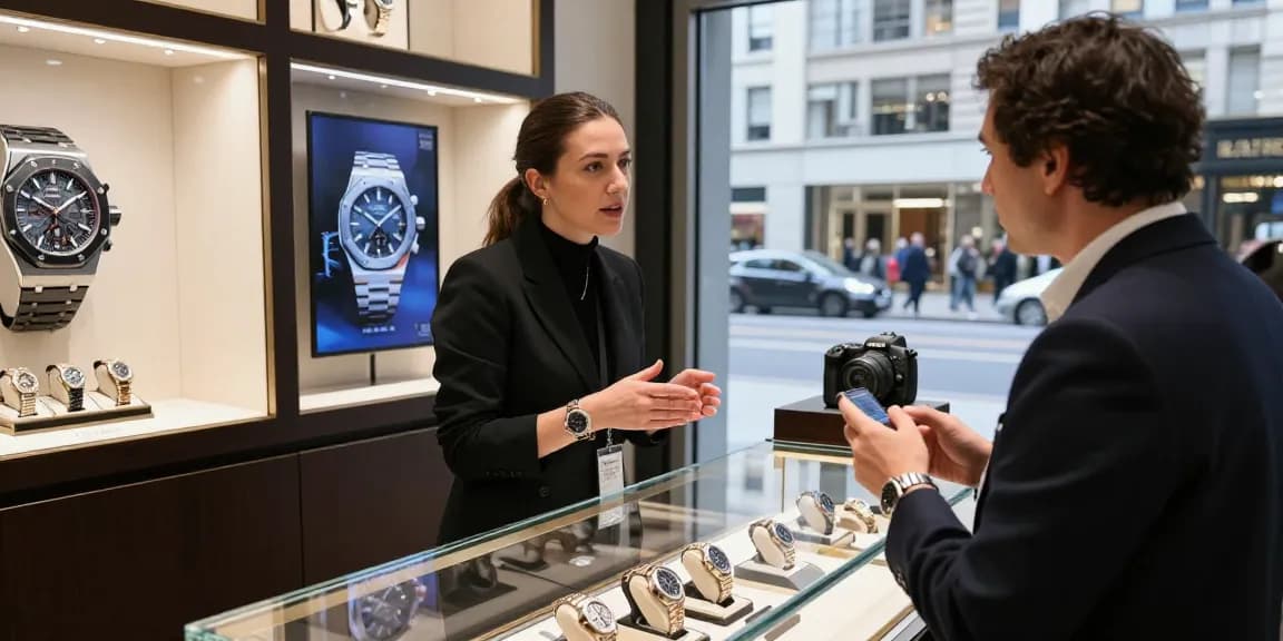 Discover super clone watches in an elegant boutique with modern decor and expert guidance.