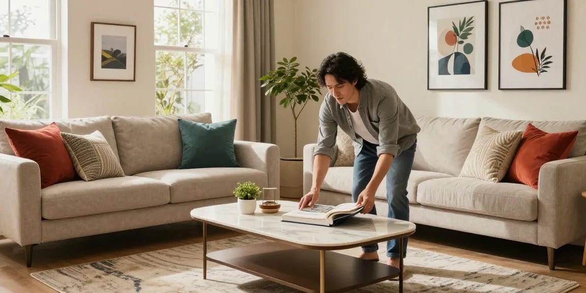Cozy living room scene featuring modern furniture and decor for depo 5k design inspiration.