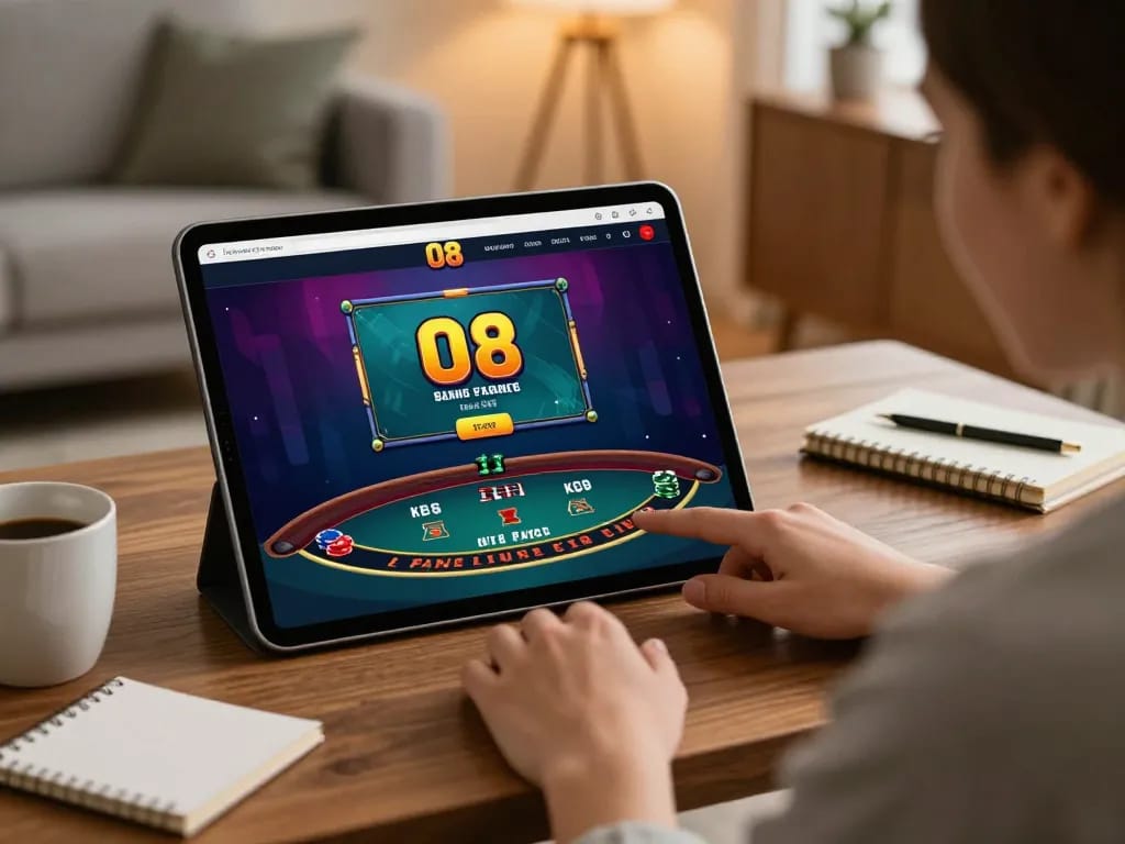 O8 gaming platform displayed on tablet during an engaging live dealer blackjack session at home.