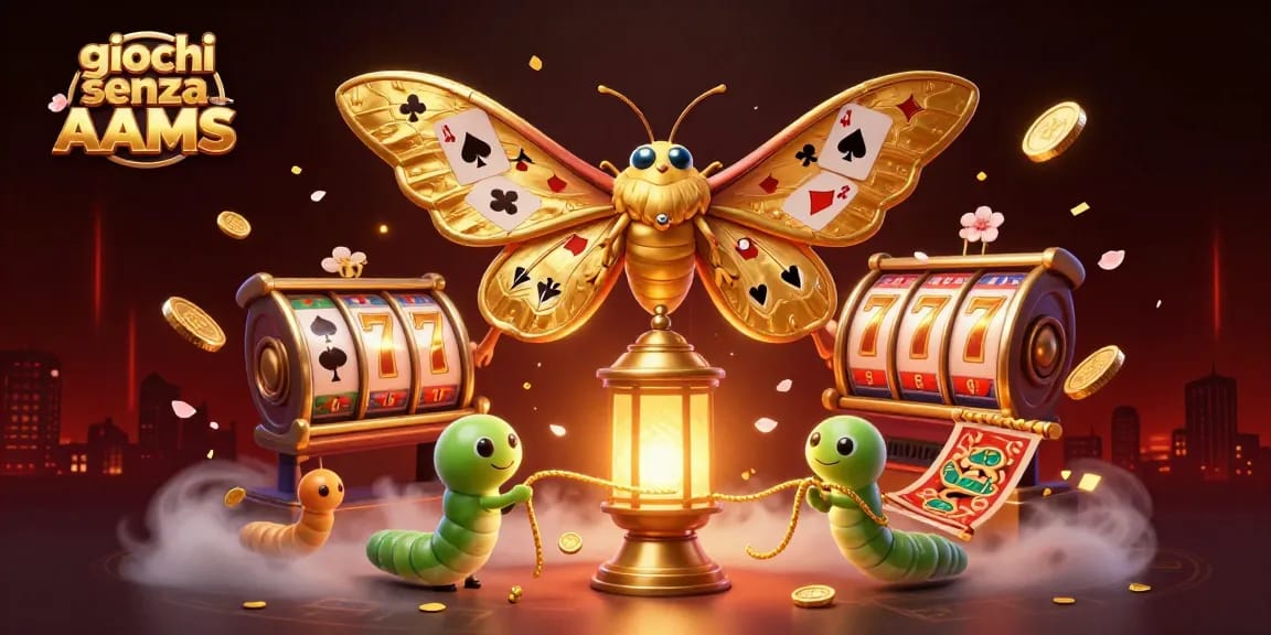 Gioca senza AAMS in un'illustrazione dinamica di un casinò virtuale con elementi vivaci.