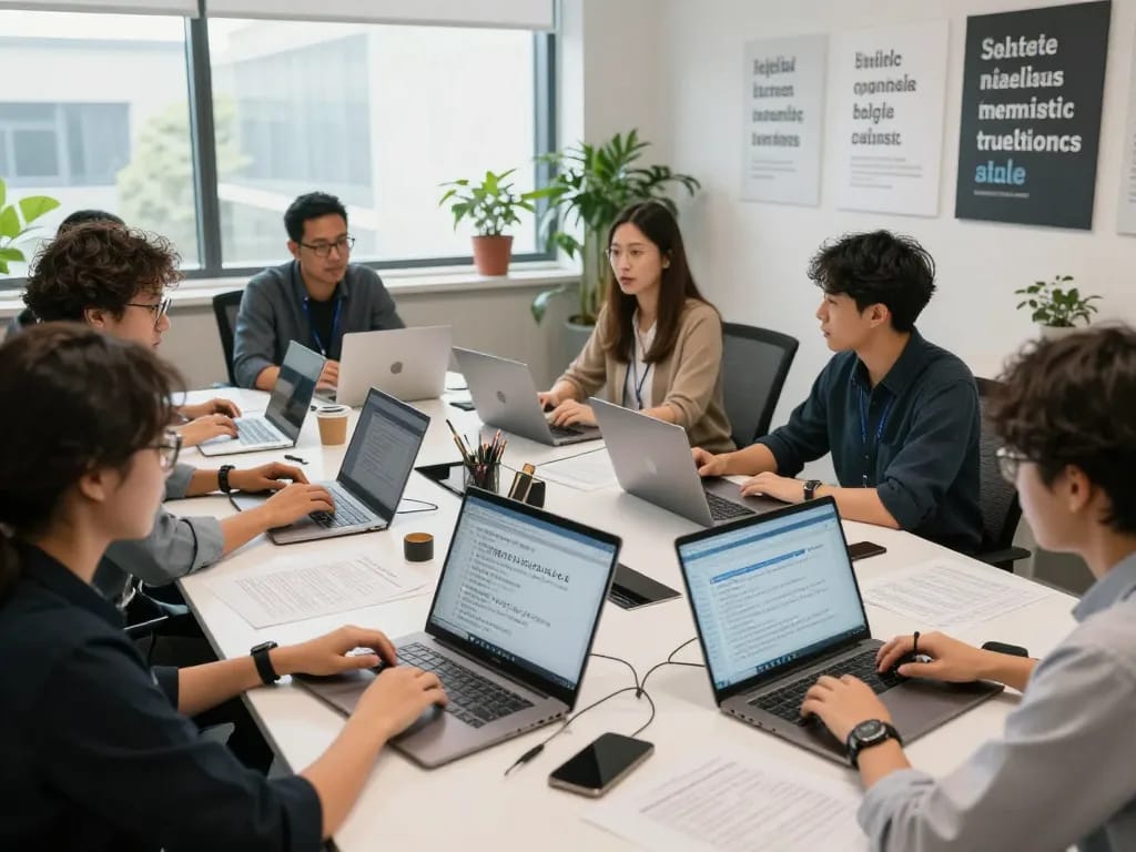 团队在现代办公室环境中使用有道翻译，以提高翻译的准确性和效率。