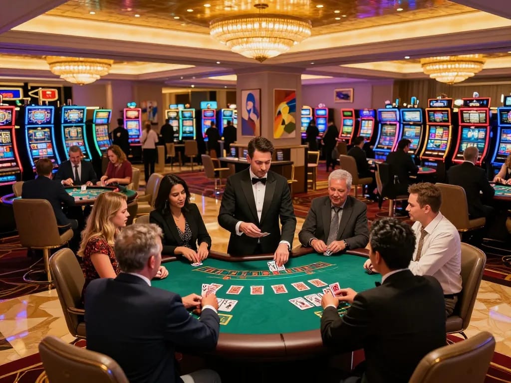 Experience engaging gameplay at jus77 in a vibrant casino atmosphere with blackjack tables.
