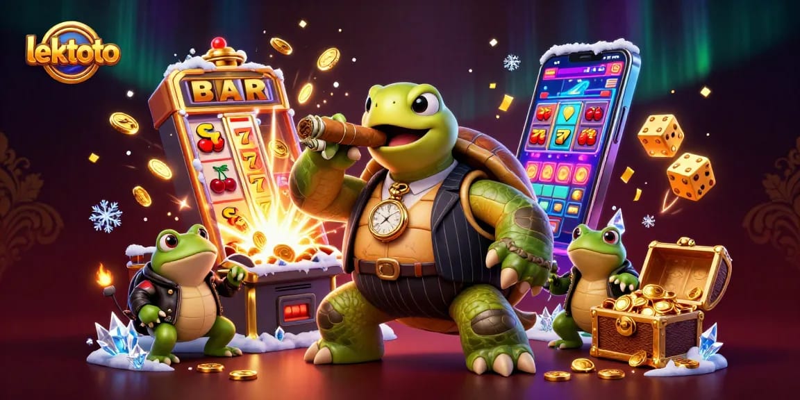 Win big at lektoto with a 3D illustration showcasing vibrant slot machines and fun casino characters.