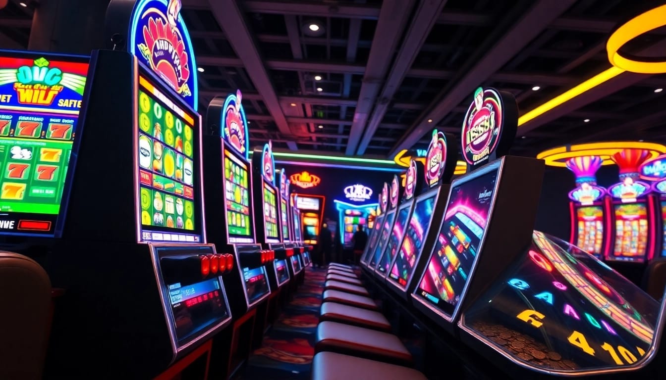 Slot77 menarik perhatian pemain di mesin slot yang cerah dan berwarna-warni.