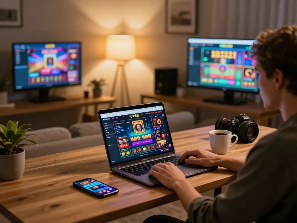 Engaging gameplay on vt88 online casino platform in a cozy home office