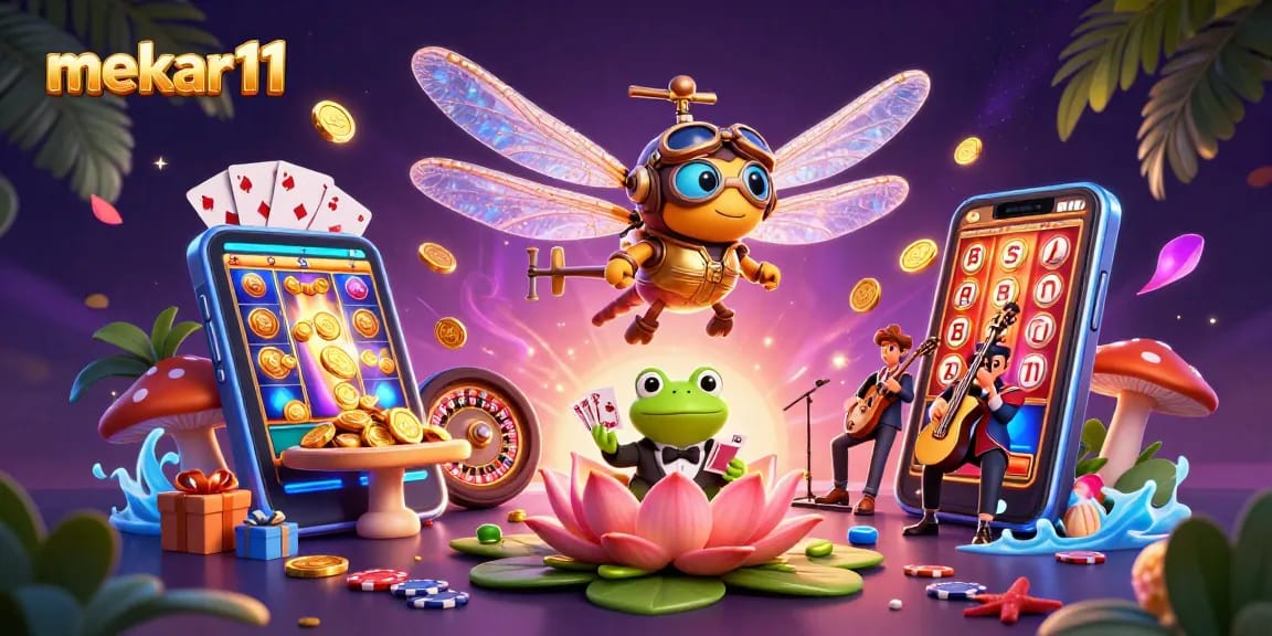 Experience excitement with MEKAR11 as players engage in thrilling slot games amidst vibrant elements.