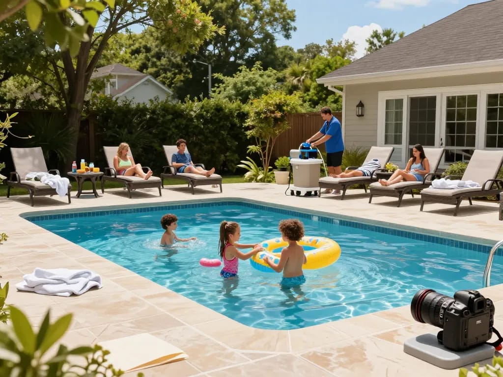 Dolphin Pool Services enhancing family enjoyment at a well-maintained Virginia pool with professional service.