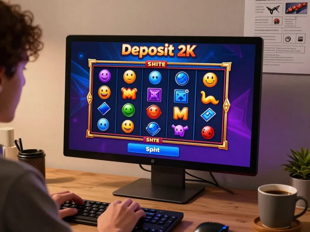 Engaging online gaming setup featuring slot deposit 2k interface on screen and strategy notes