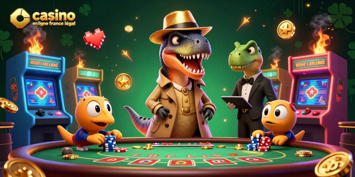 Jouer dans un casino en ligne France légal avec un vélociraptor à la table de blackjack.