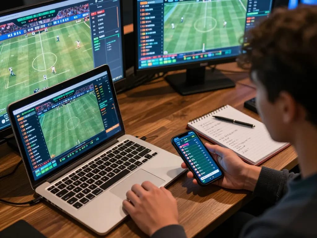 Engaging in online sports betting with 88aa bet app on multiple screens and strategy notes.