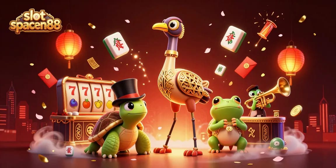 Win big with slot spaceman88 in this vibrant and dynamic casino-themed illustration