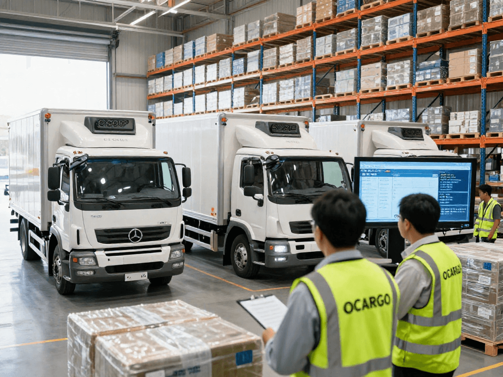 Ocargo Tiefkühltransporte von Dortmund in moderner Logistikumgebung mit Echtzeit-Temperaturüberwachung.