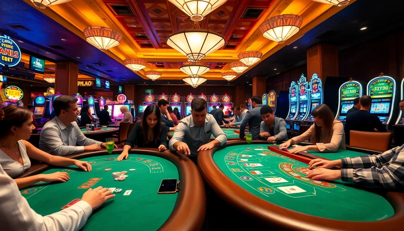 High-energy casino atmosphere showcasing Non gamstop casino Uk with diverse players and vibrant games.