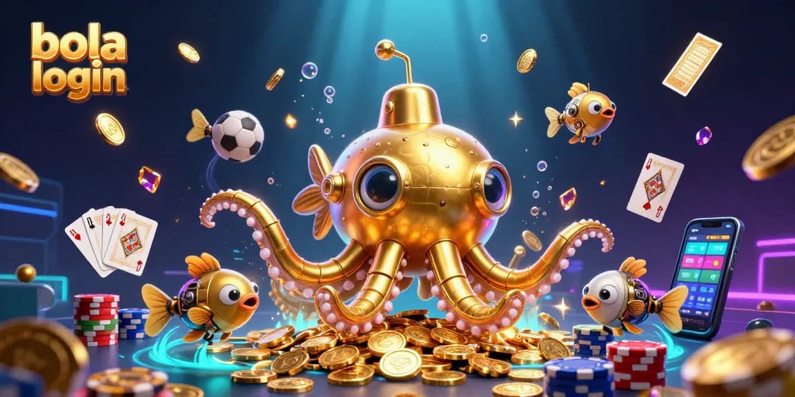 Bola login: Experience sports betting excitement with a vibrant kraken and golden coins scene.