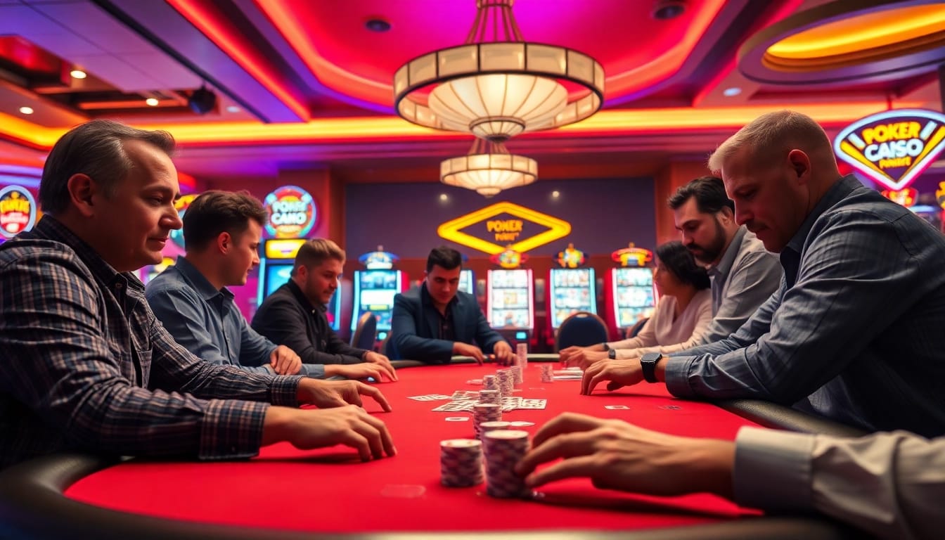 Menang di mole4d sambil bermain poker dengan suasana kasino yang meriah.