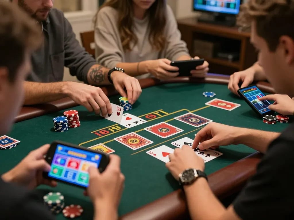 Players engaging actively with TG88 online casino, betting strategically in a cozy home atmosphere.