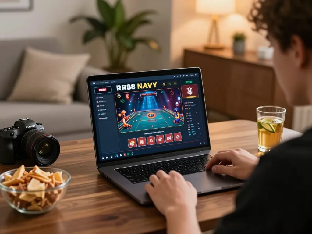 Engage in thrilling gameplay with RR88 NAVY online casino experience in cozy home setup.