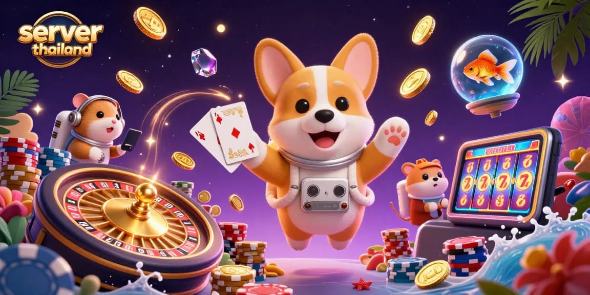 Experience thrilling gameplay at server thailand with a fantastic floating casino scene showcasing animated characters and vibrant gaming elements.