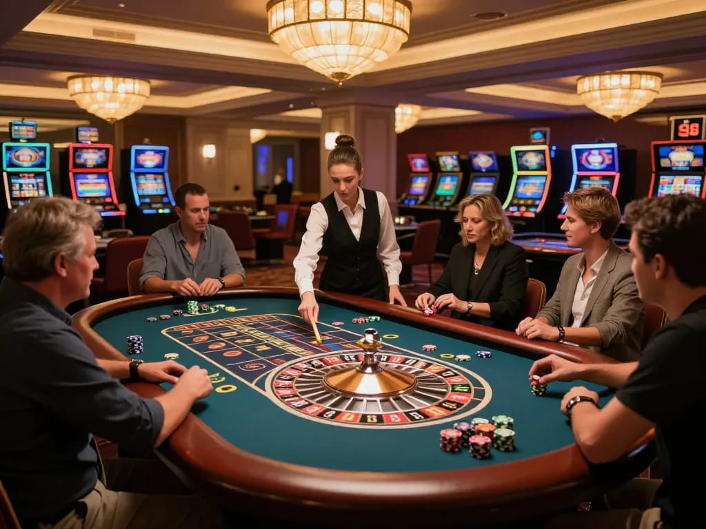 Players spinning the roulette wheel at LV88 casino, showcasing an exciting gaming atmosphere.