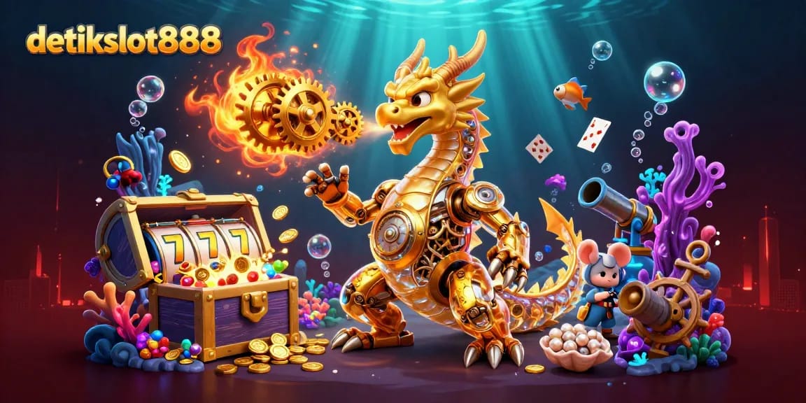Mainkan detikslot888 dengan visual grafis memukau dalam ilustrasi 3D bertema kasino.