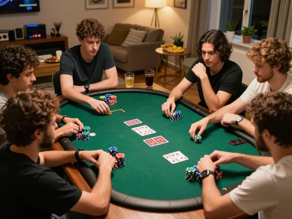 Enjoying an engaging poker game with friends, experience the thrill of 3win game at home.