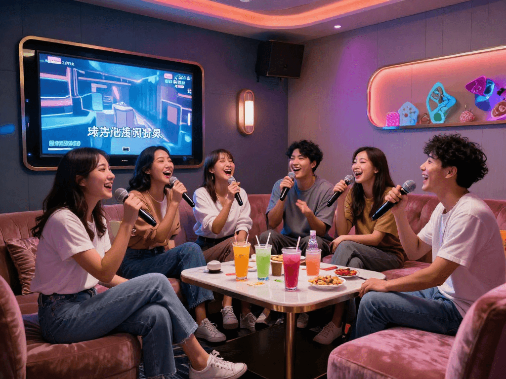 강남 디저트 하이퍼블릭 가라오케에서 친구들과 즐거운 노래를 부르는 모습