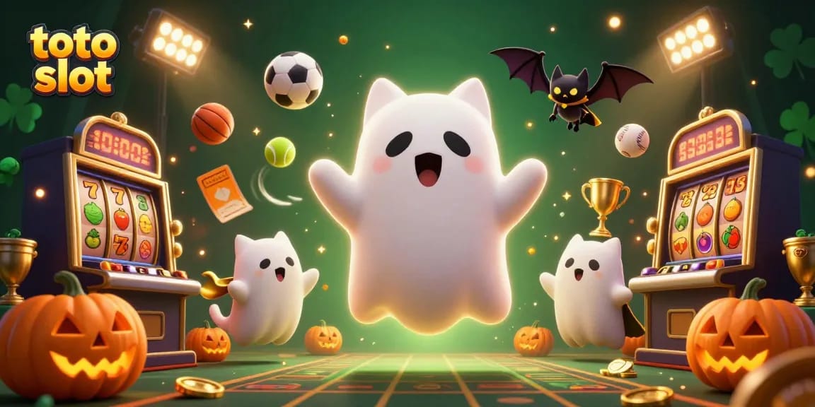 Experience thrilling gameplay with toto slot as a ghost cat and bat navigate a haunted casino with slot reels.